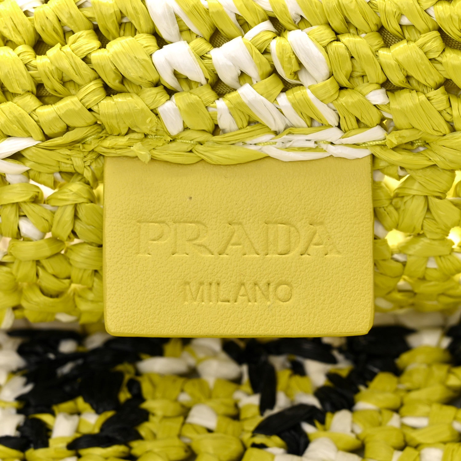 Prada Yarn Raffia Effect Crochet Embroidered Small Logo Tote Citron Yellow 6 of 10