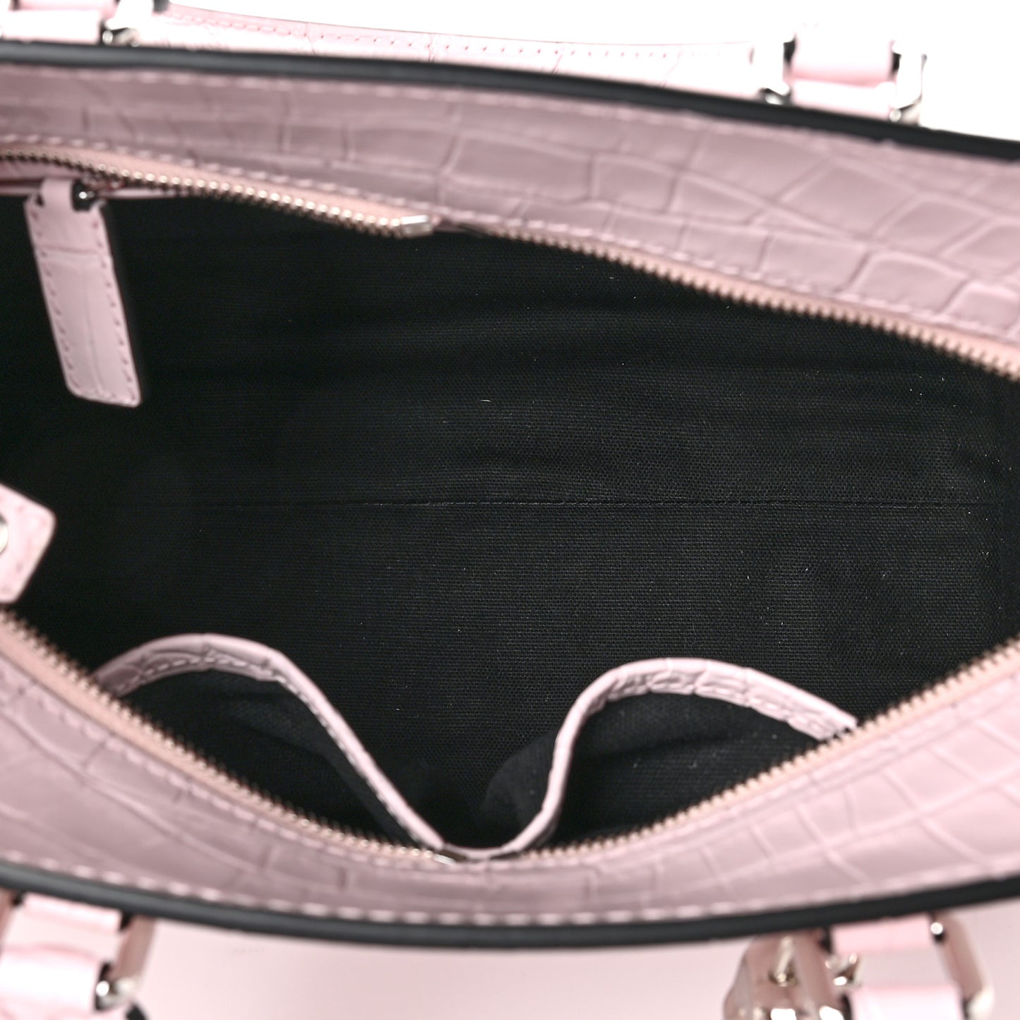 Calfskin Crocodile Embossed Small Skull Padlock Zip Around Tote Pink