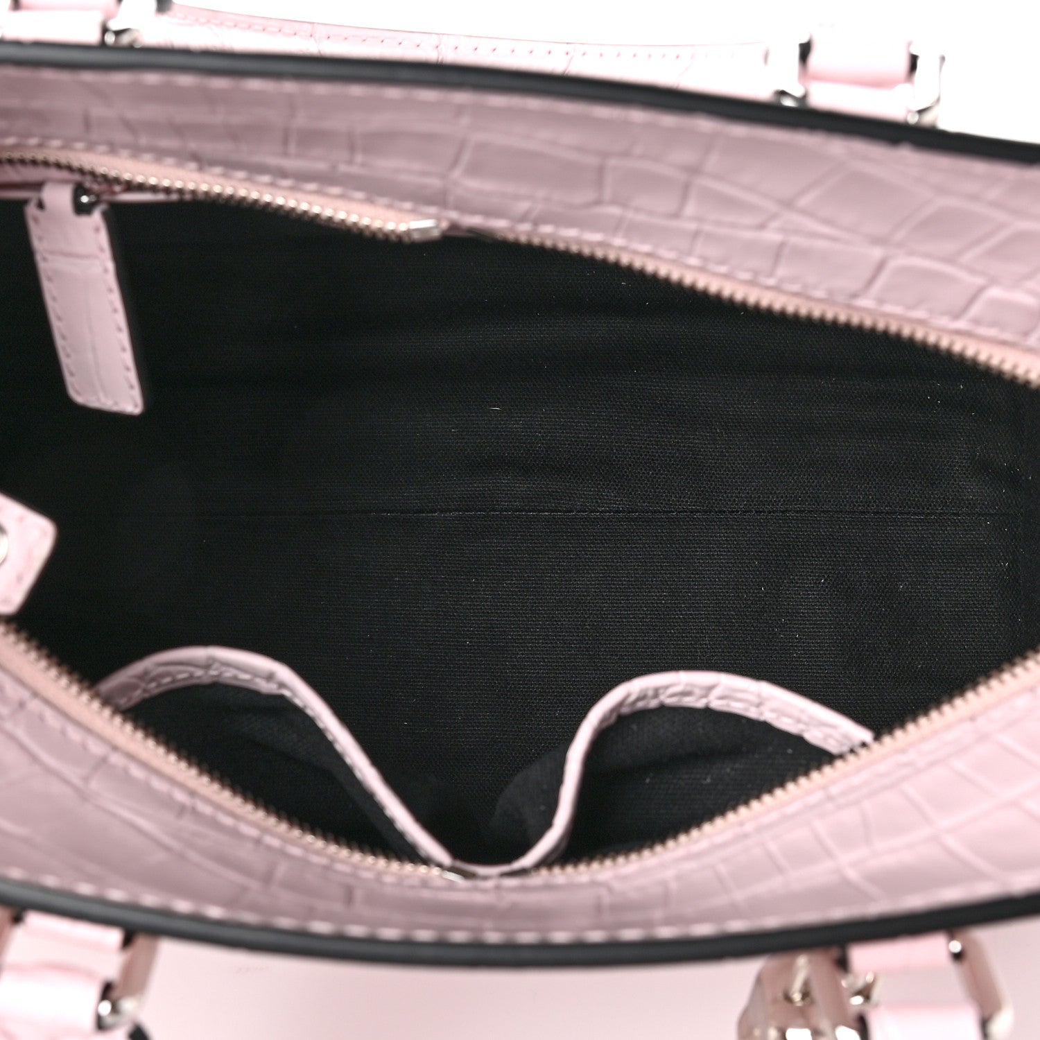 Alexander McQueen Calfskin Crocodile Embossed Small Skull Padlock Zip Around Tote Pink 4 of 7