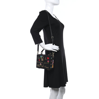 Dolce & Gabbana Snakeskin Calfskin Embossed Grosgrain Embroidered Family Box Bag Black Multicolor 2 of 8