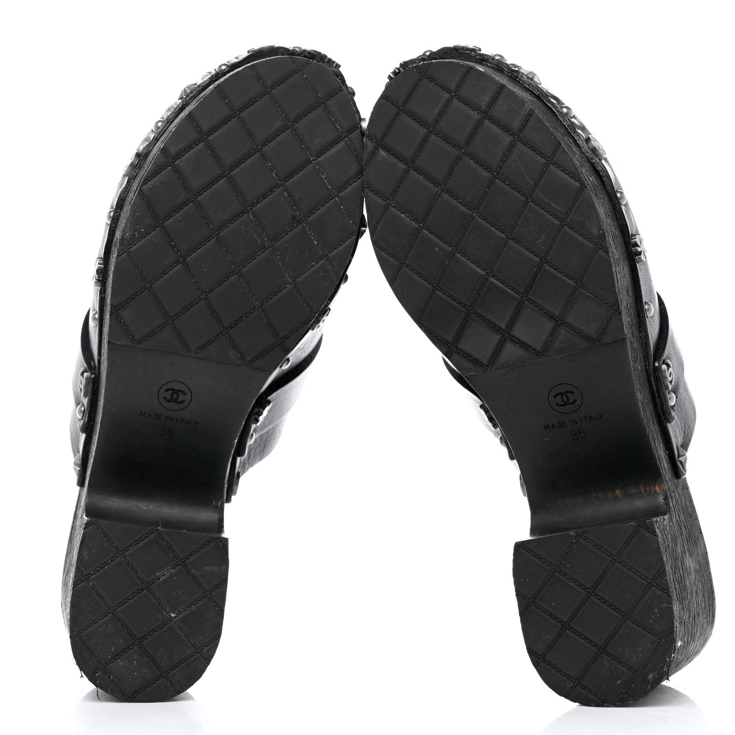 Calfskin CC Lucky Charms Studded Clogs 35 Black