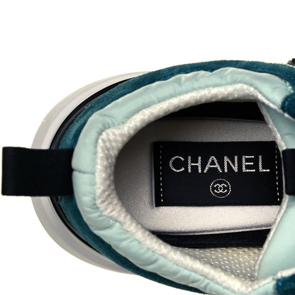 Chanel Nylon Suede Calfskin CC Sneakers 37.5 Green Light Green 6 of 7