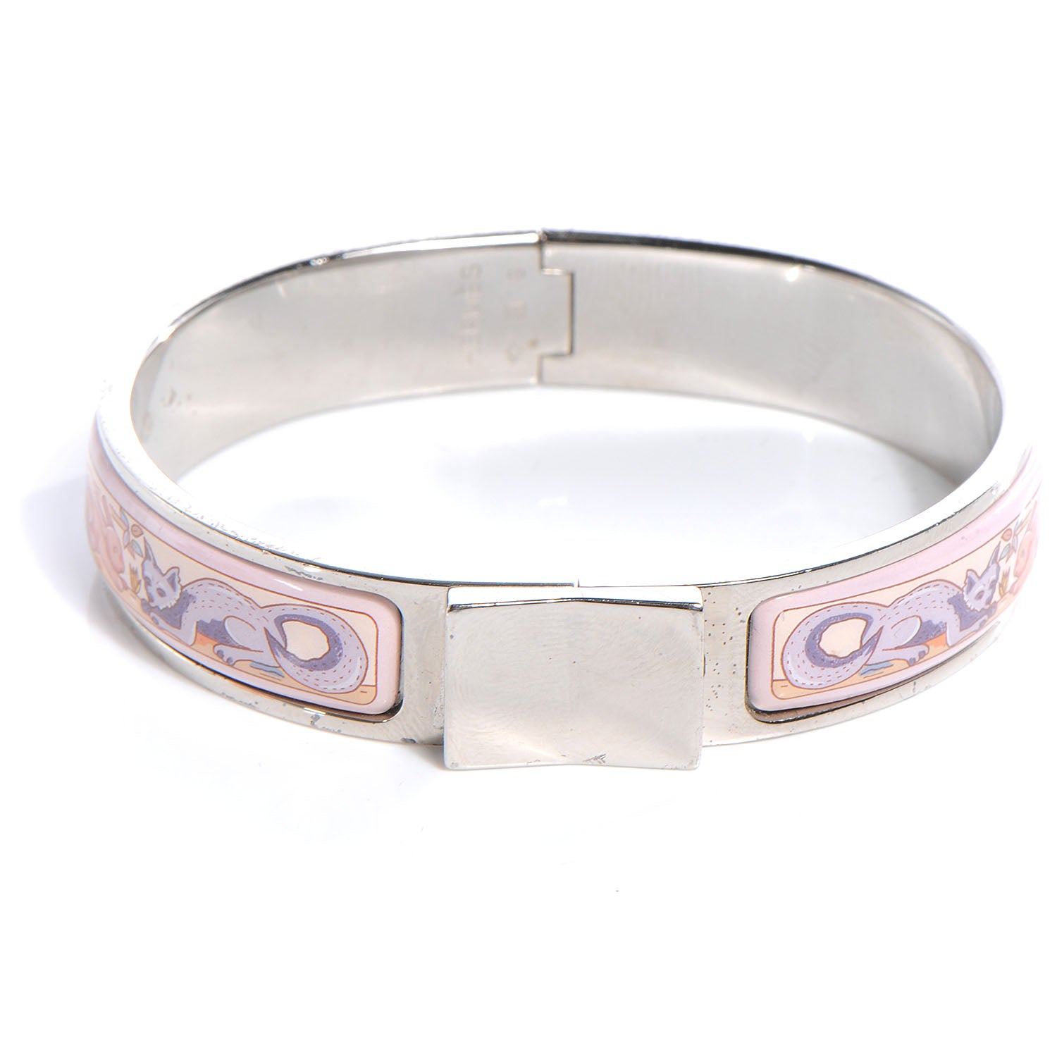 Hermes Enamel Printed Narrow Forest Animals Bracelet 62 Pink 1 of 6