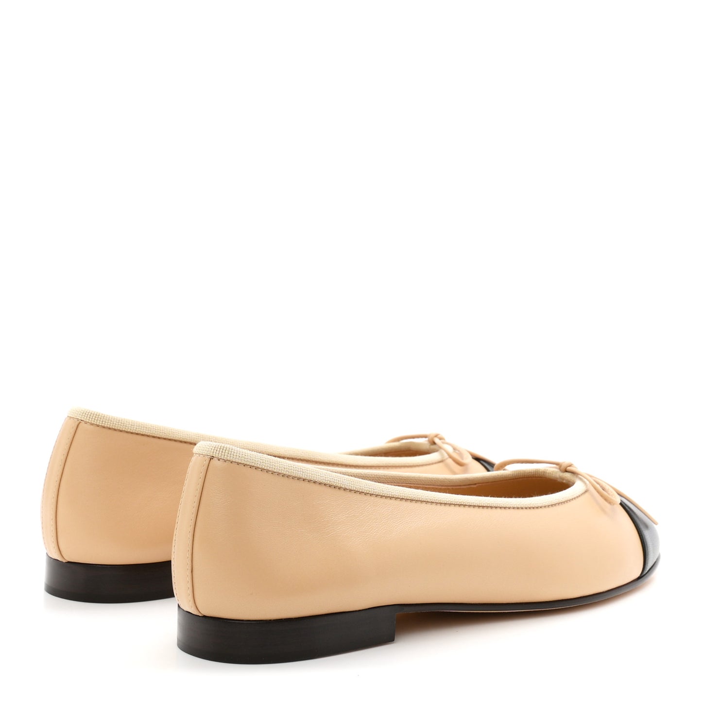 Lambskin Cap Toe CC Ballerina Flats 38 Beige Black
