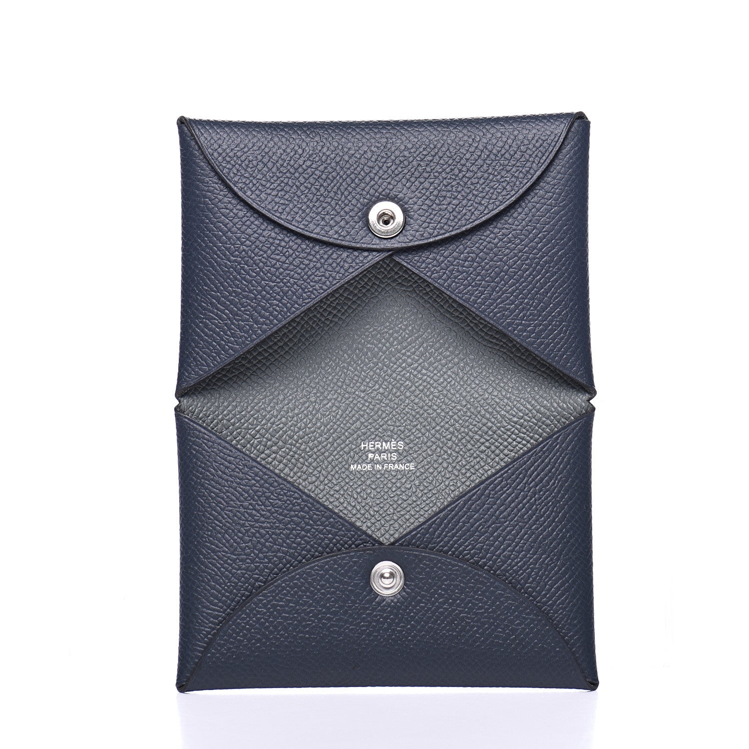 Hermes Epsom Verso Calvi Card Case Bleu Indigo Vert Amande 4 of 9