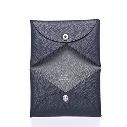 Hermes Epsom Verso Calvi Card Case Bleu Indigo Vert Amande 4 of 9