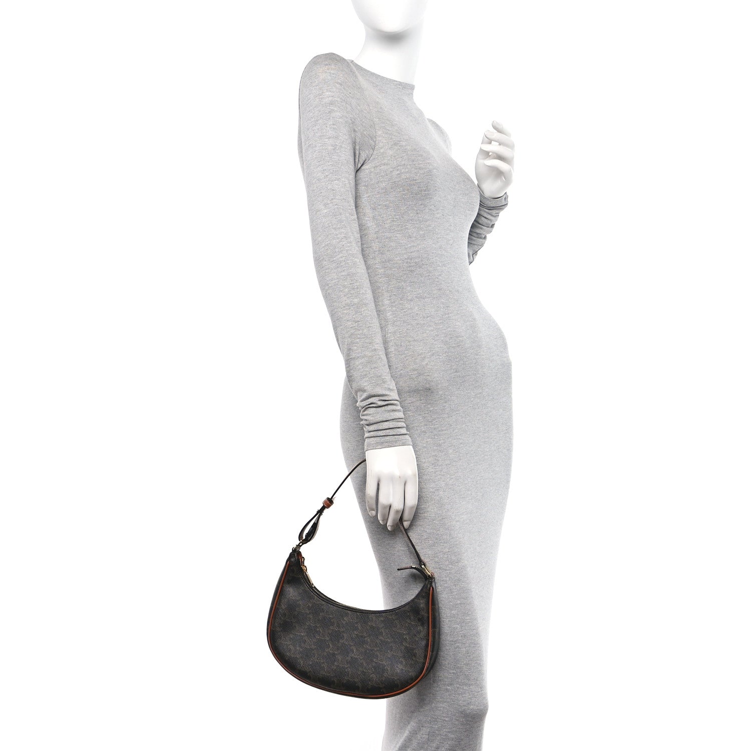 Celine Triomphe Canvas Calfskin Ava Shoulder Bag Tan 2 of 10