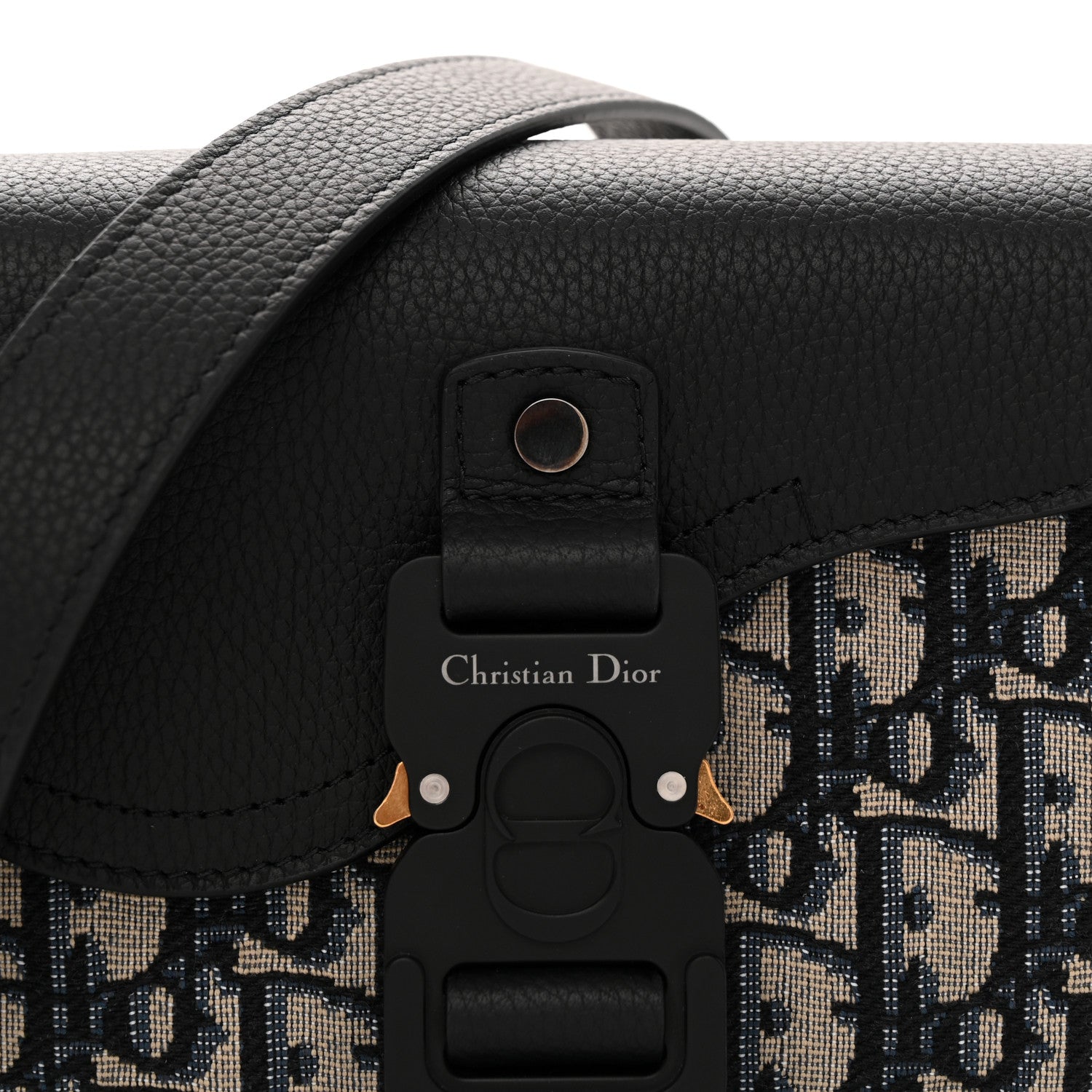 Christian Dior Grained Calfskin Oblique Mini Saddle Messenger Bag With Flap Beige Black 8 of 10