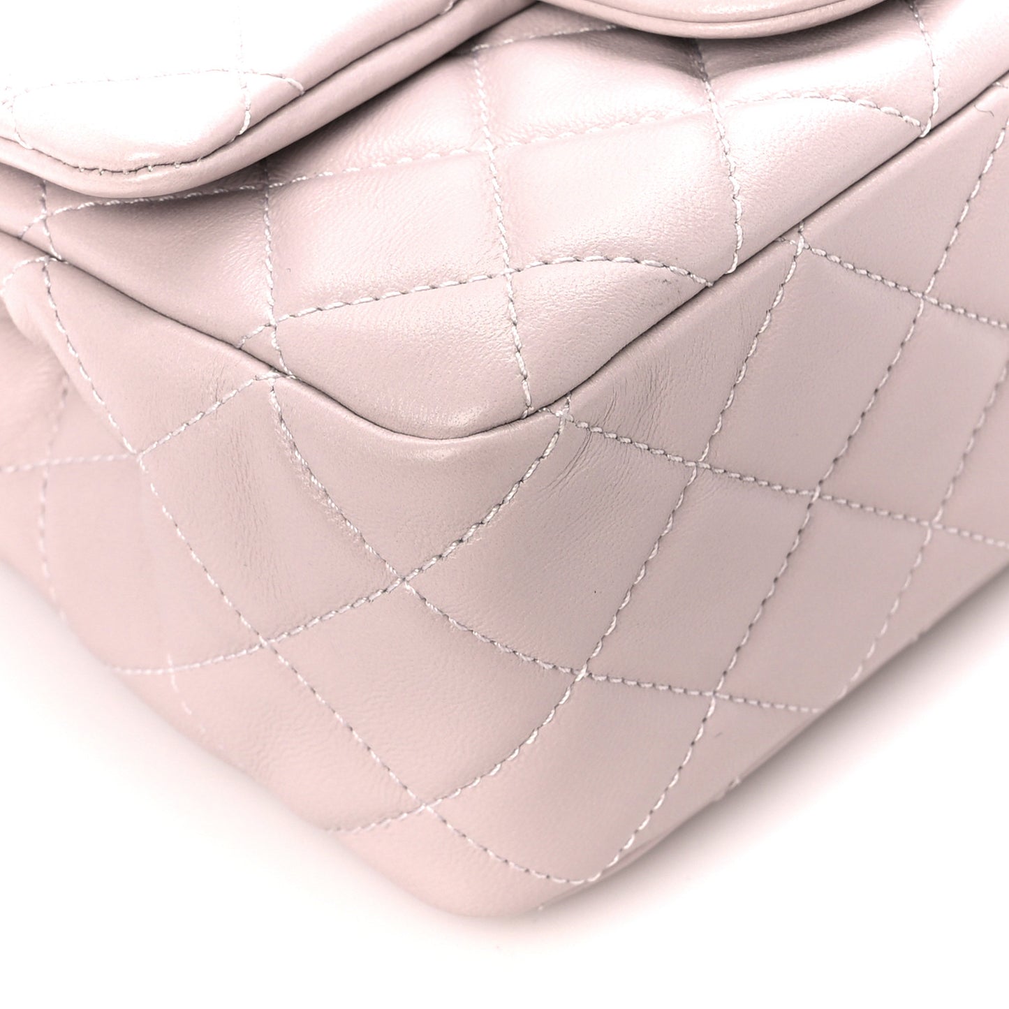 Lambskin Quilted Mini Pearl Crush Flap Light Purple