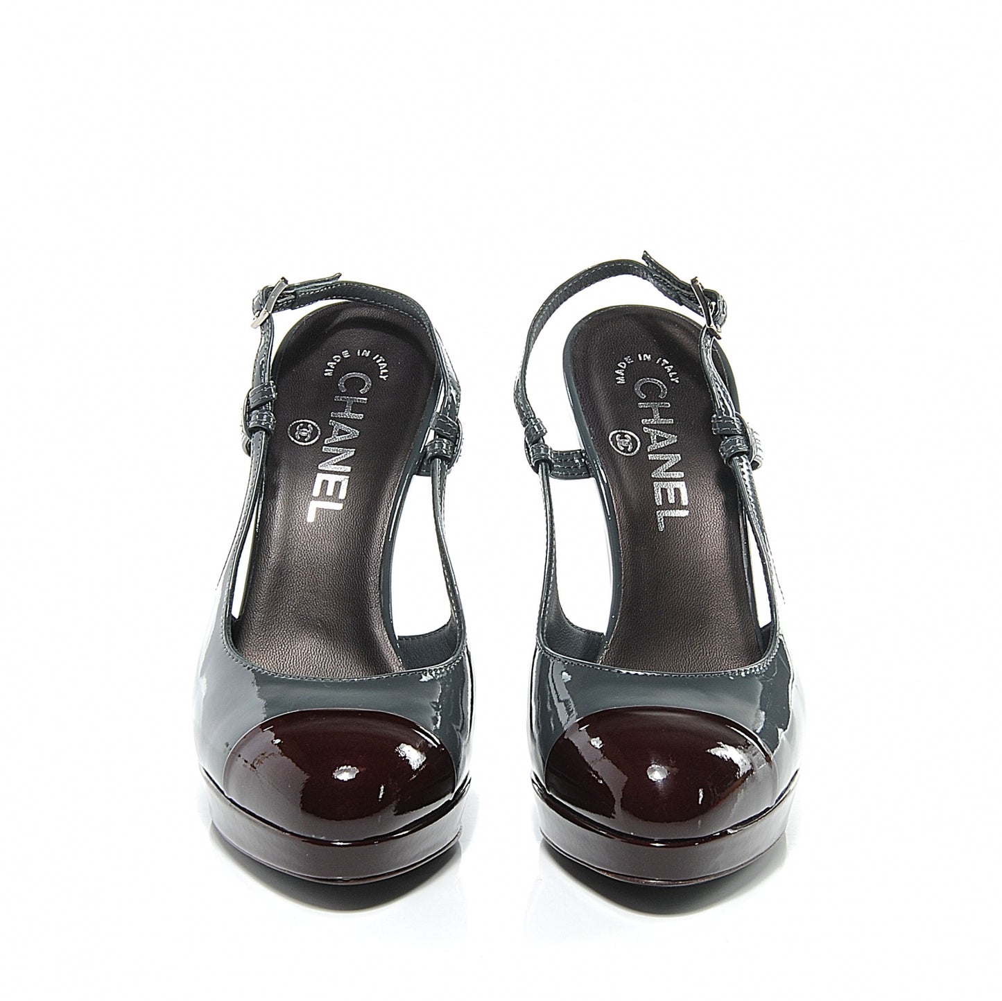 Patent Cap Toe Sling Back Pumps 36 Grey