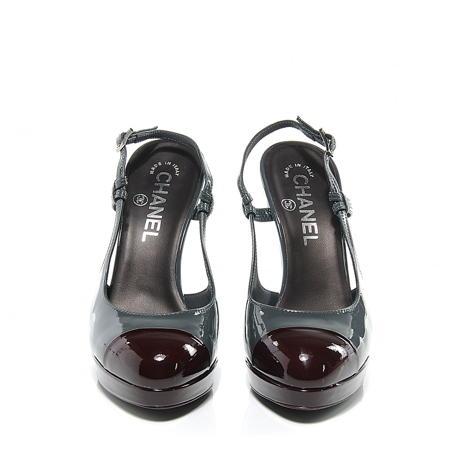 Chanel Patent Cap Toe Sling Back Pumps 36 Grey 2 of 5