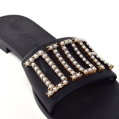 Christian Dior Matte Calfskin Pearl Dio(r)evolution Slide Sandals 38 Black 9 of 10