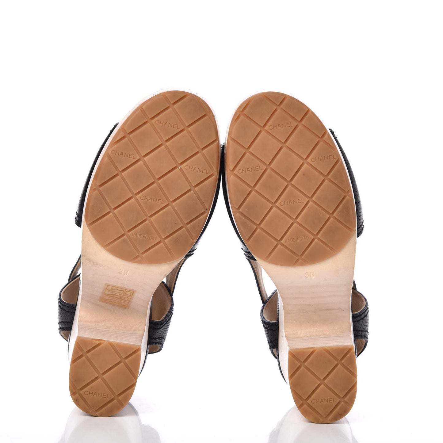 Lambskin Perforated Wood CC Clogs 38 Black