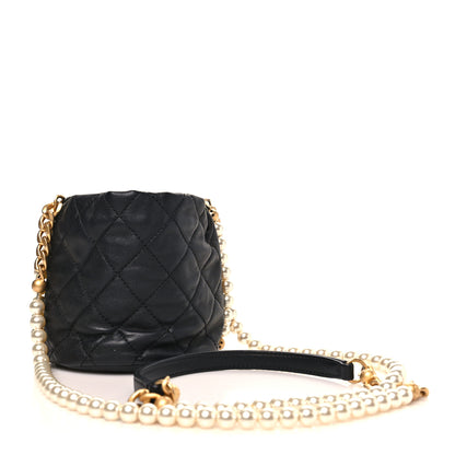 Chanel Calfskin Quilted Pearl Mini About Pearls Drawstring Bucket Bag Black 3 of 10