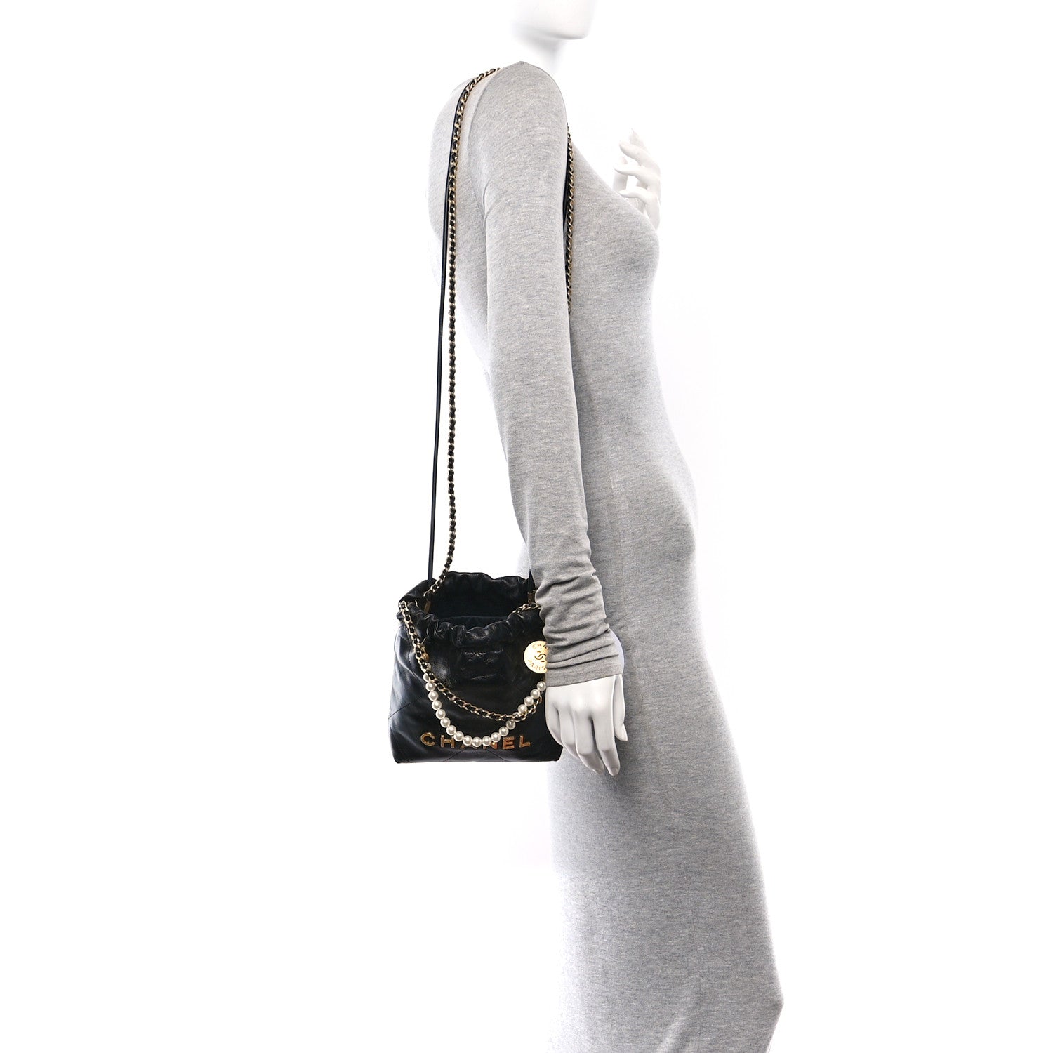 Chanel Shiny Crumpled Calfskin Quilted Pearl Mini Chanel 22 Black 2 of 10