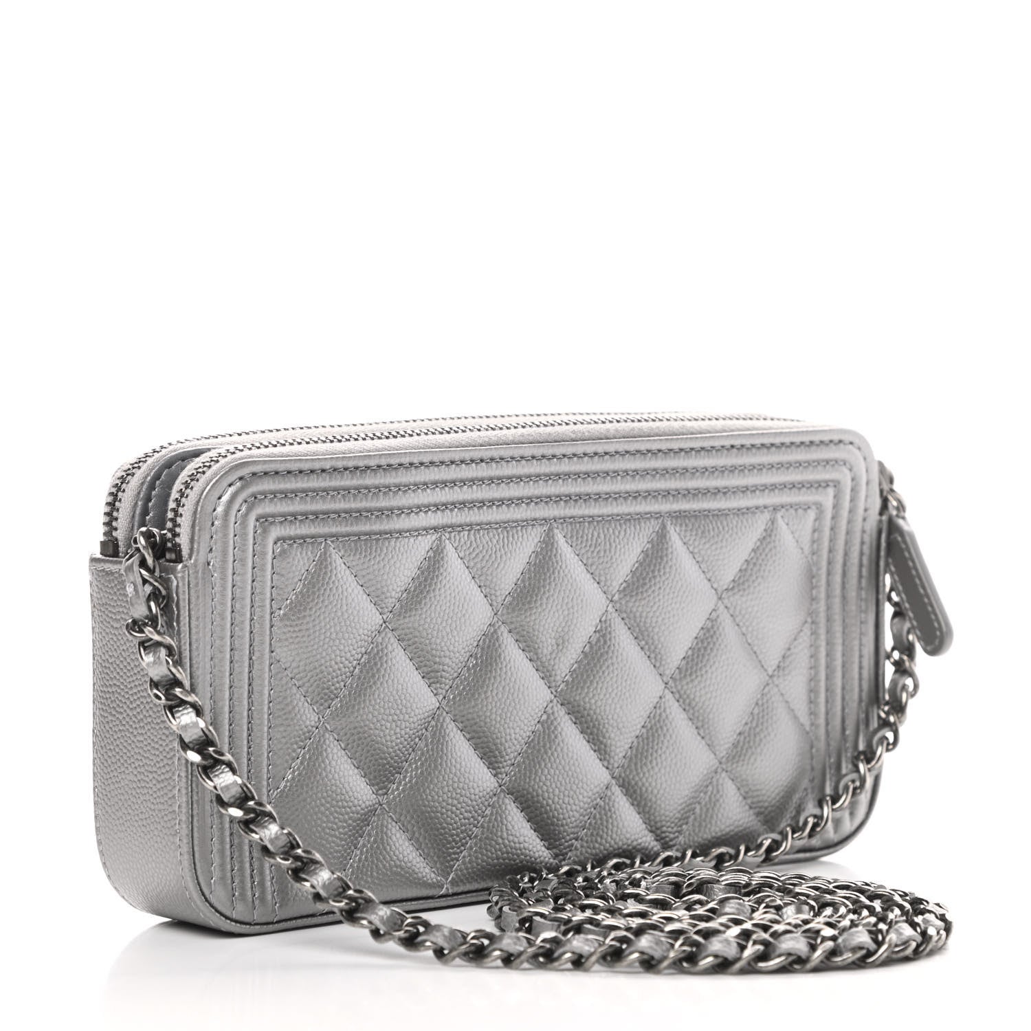 Chanel Metallic Caviar Quilted Small Boy Clutch With Chain Silver 3 of 14