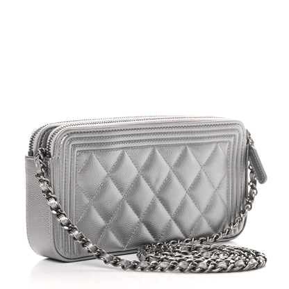 Chanel Metallic Caviar Quilted Small Boy Clutch With Chain Silver 3 of 14
