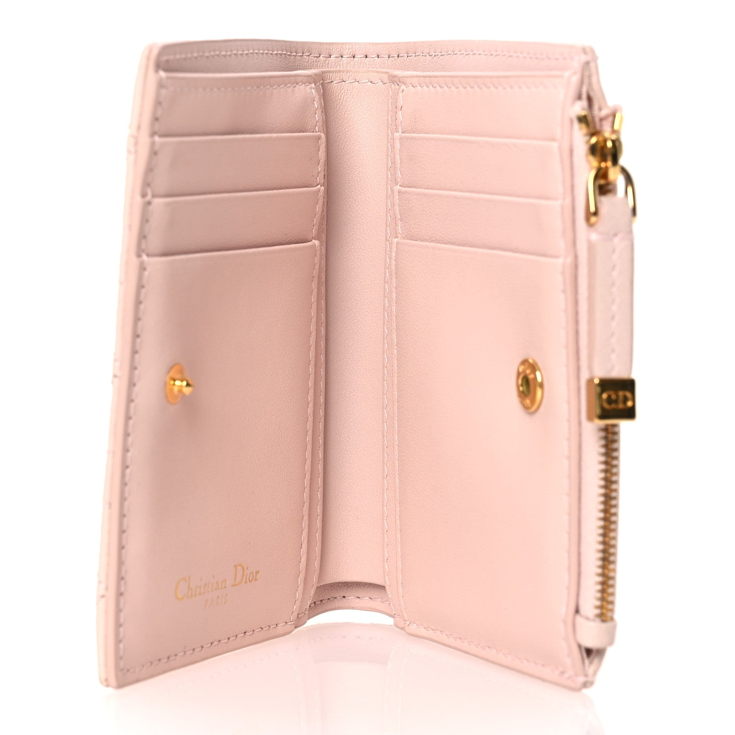 Christian Dior Grained Calfskin Supple Cannage Caro Dahlia Wallet Powder Pink 5 of 13