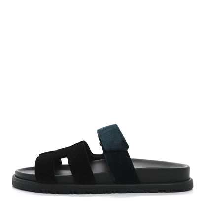 Hermes Velvet Womens Chypre Sandals 36 Black Vert Mousse 36.5 Black Vert Mousse 1 of 9