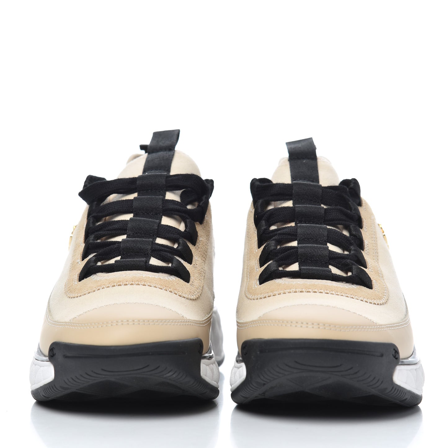 Velvet Calfskin Mixed Fibers CC Sneakers 38 Beige
