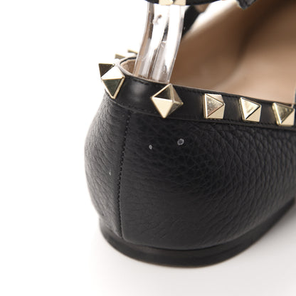 Valentino Garavani Pebbled Calfskin Rockstud Cage Ballerina Flats 39.5 Black 6 of 12