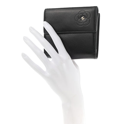 Chanel Glazed Goatskin Camellia Embossed French Flap Wallet Black 2 of 12