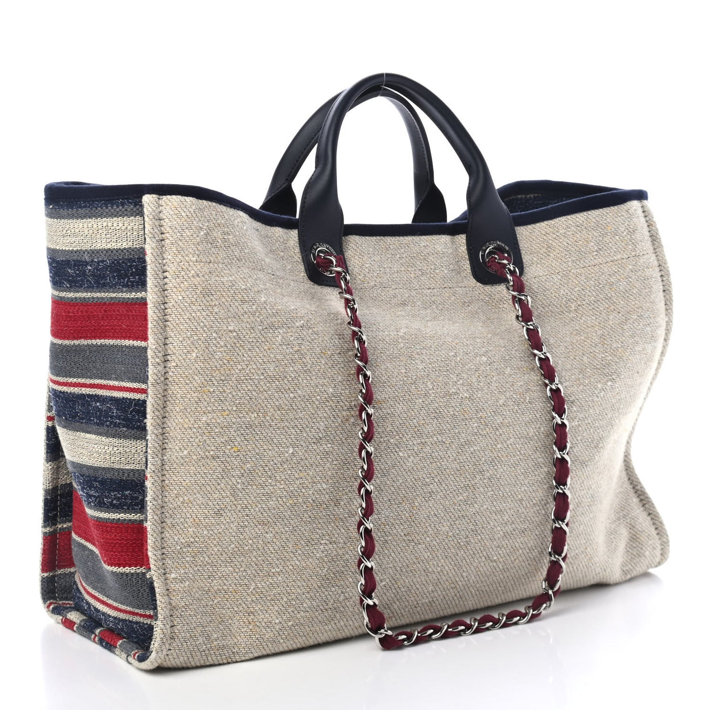 Striped Canvas Large Deauville Tote Beige