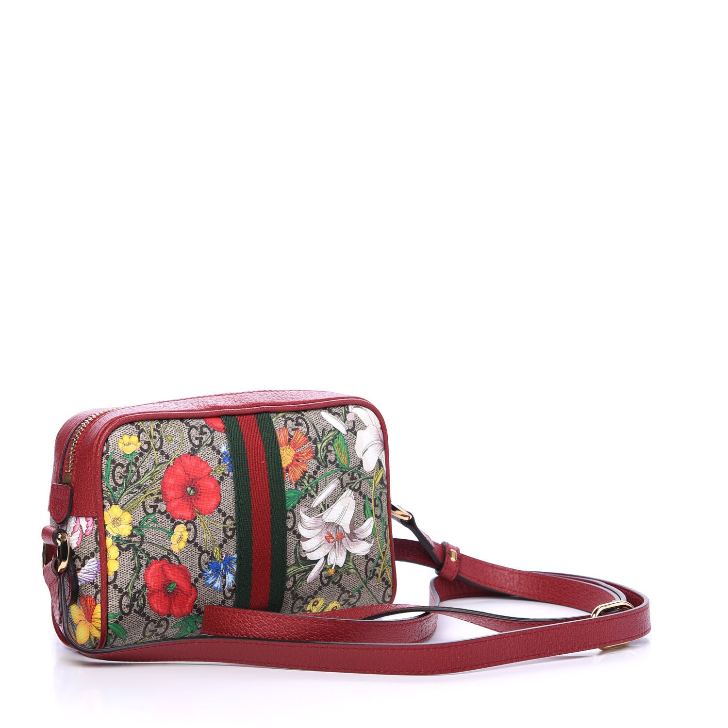 Gucci GG Supreme Monogram Flora Web Mini Ophidia Shoulder Bag Red 2 of 9