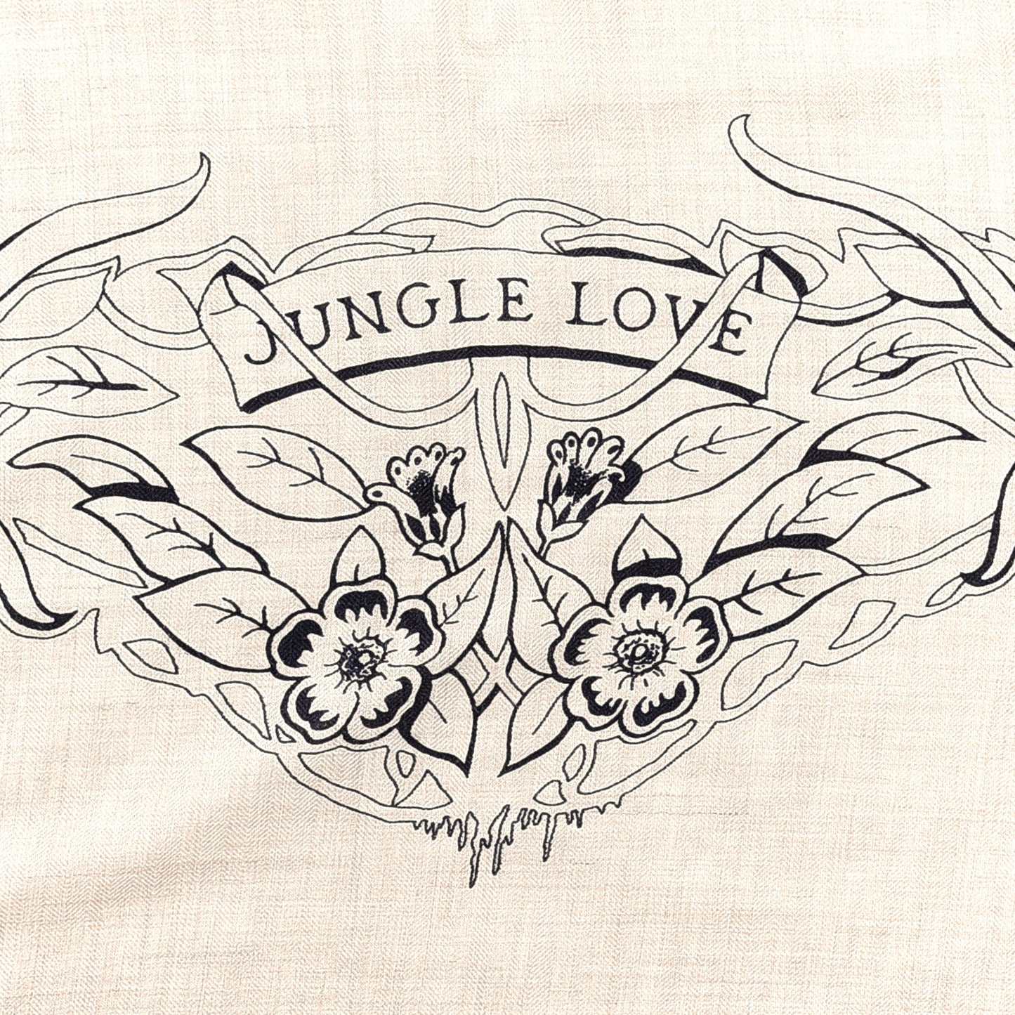 Cashmere Silk Jungle Love Tattoo Shawl 140 Natural Bleu Black