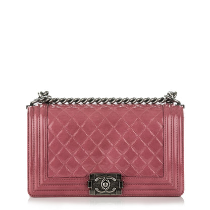 Chanel Distressed Patent Quilted Medium Boy Flap Pink 1 of 8