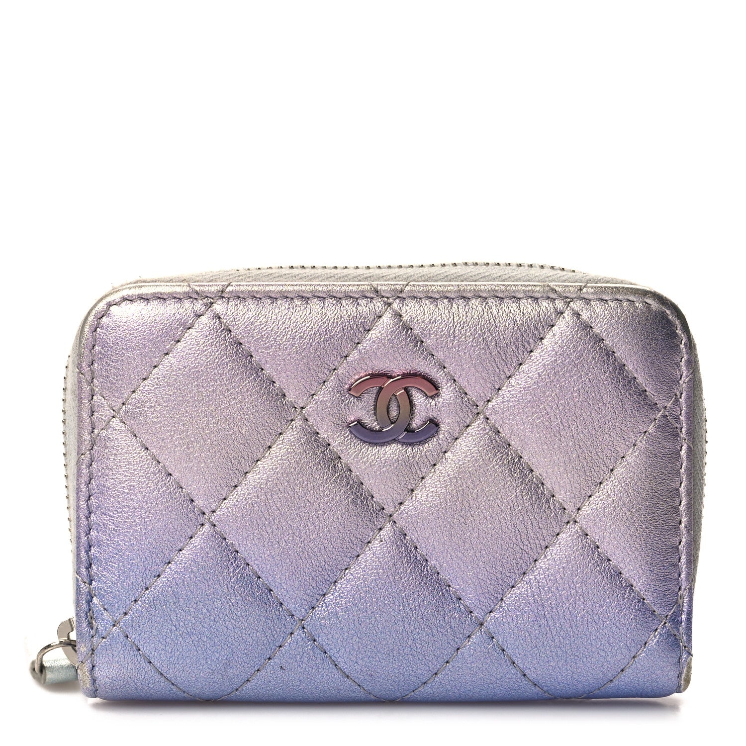 Chanel Iridescent Calfskin Quilted Zip Coin Purse Wallet Light Blue 1 of 9