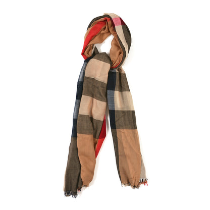 Burberry Wool Silk Gauze Giant Check Lightweight Scarf Camel 1 of 5