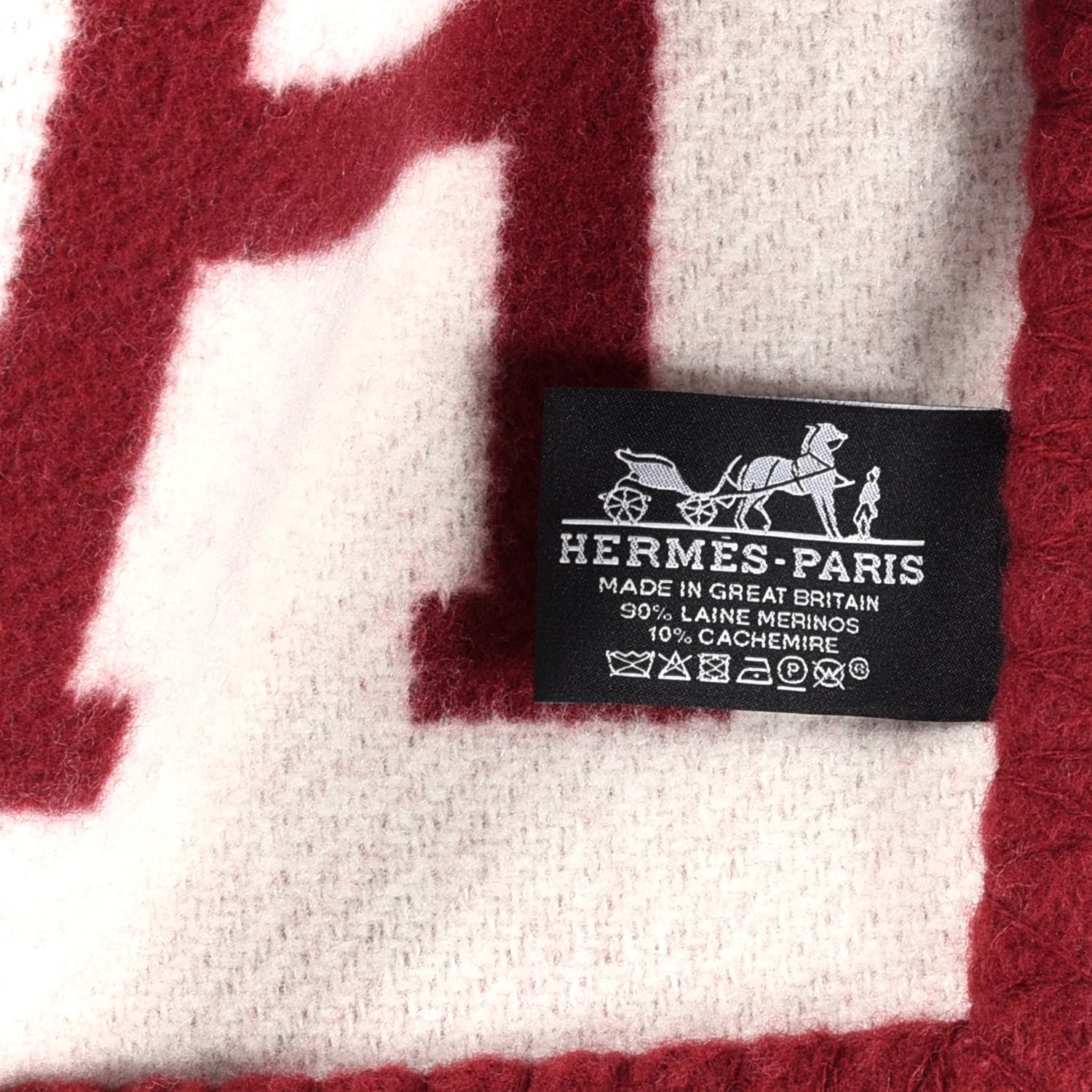 Hermes Wool Cashmere Avalon III Blanket Ecru Rouge H 2 of 3