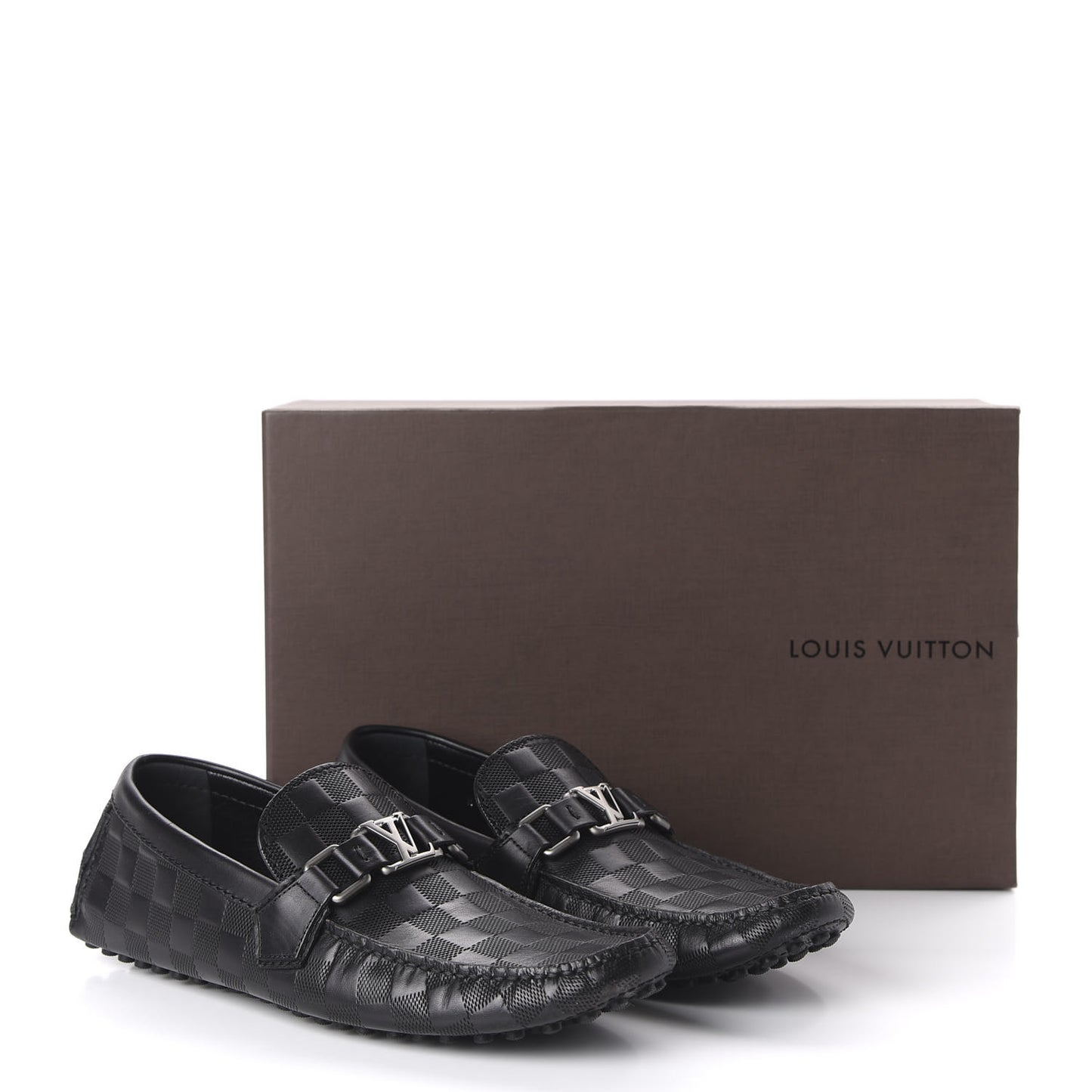 Damier Graphite Mens Hockenheim Moccasin Loafers 6 Onyx