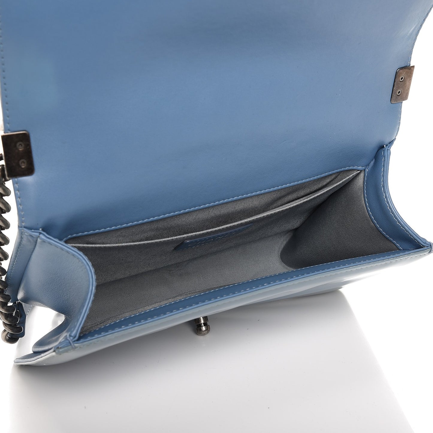 Patent Calfskin Medium Boy Flap Light Blue
