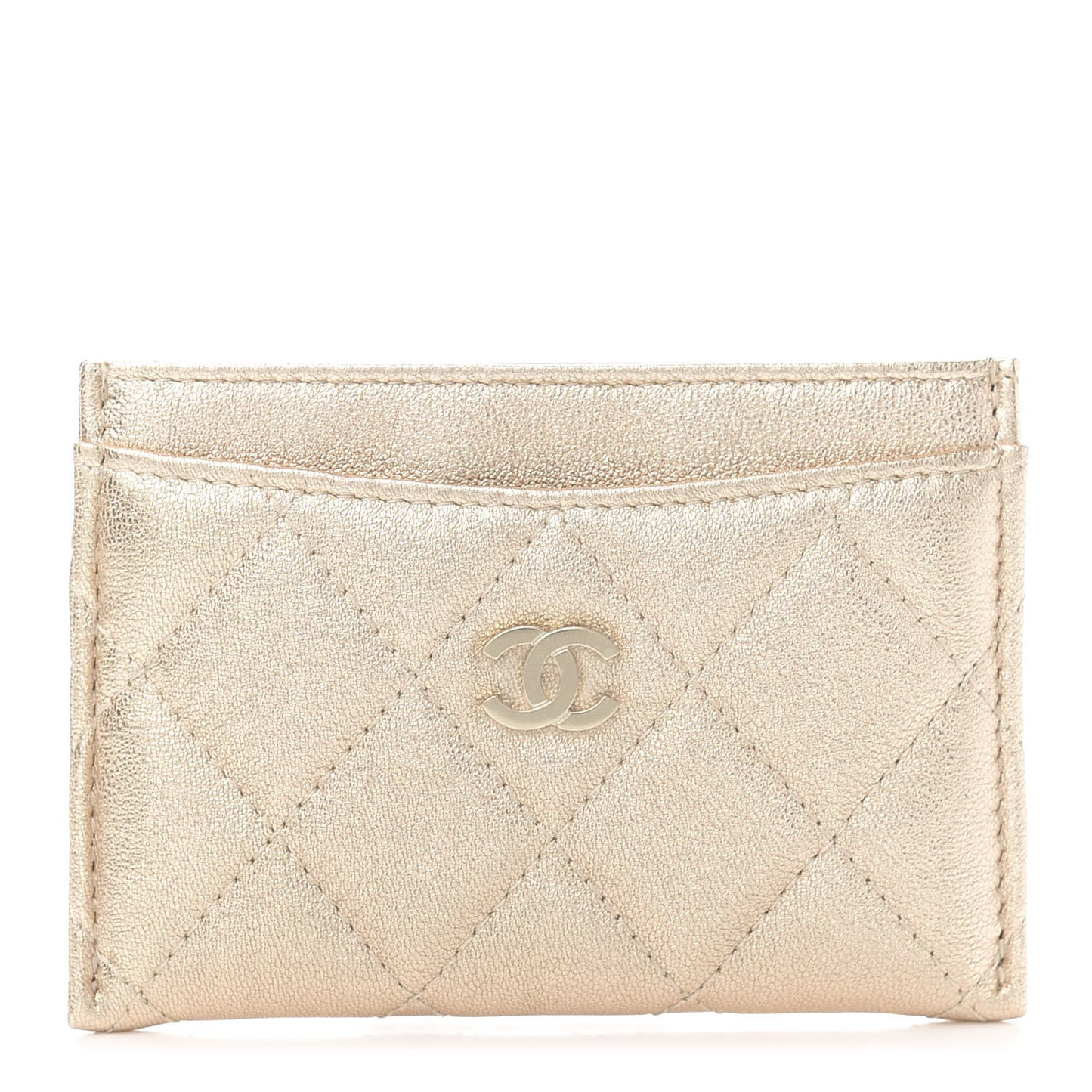Metallic Lambskin Quilted CC Card Holder Gold