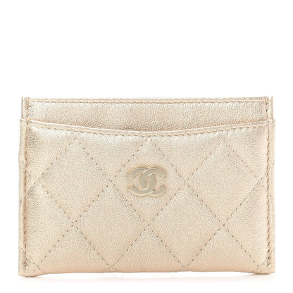 Chanel Metallic Lambskin Quilted CC Card Holder Gold 1 of 9