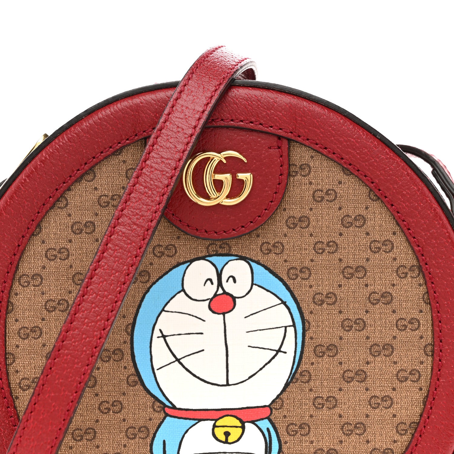 Gucci X DORAEMON Mini Vintage GG Supreme Monogram Mini Round Shoulder Bag Beige Cherry Red 8 of 14