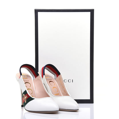 Gucci Malaga Kid Web Sylvie High Heel Slingback Pumps 35 White 11 of 11