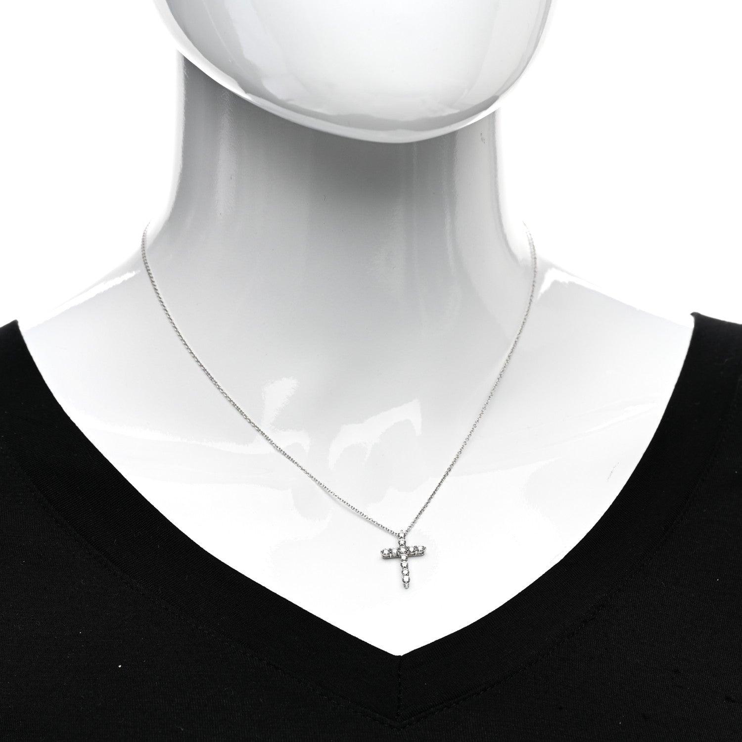 Tiffany Platinum Diamond Small Cross Pendant Necklace 2 of 4