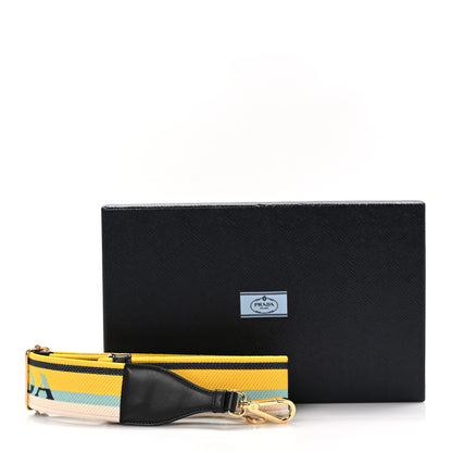 Prada Canvas Calfskin Logo Shoulder Strap Yellow Blue 4 of 4
