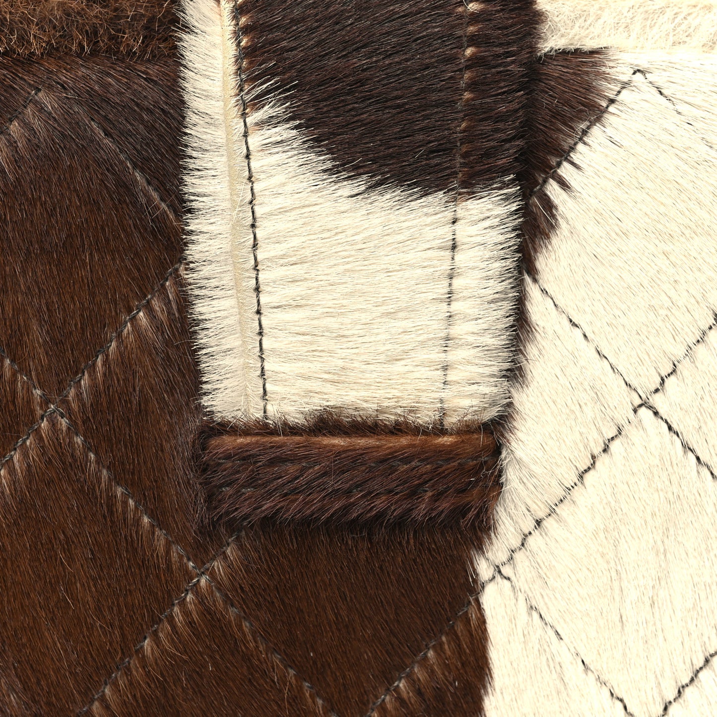 Pony Hair Quilted Cow Print Mini Top Handle Vanity Case Brown White
