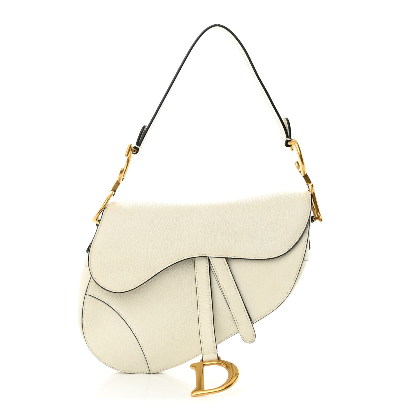 Grained Calfskin Saddle Bag White
