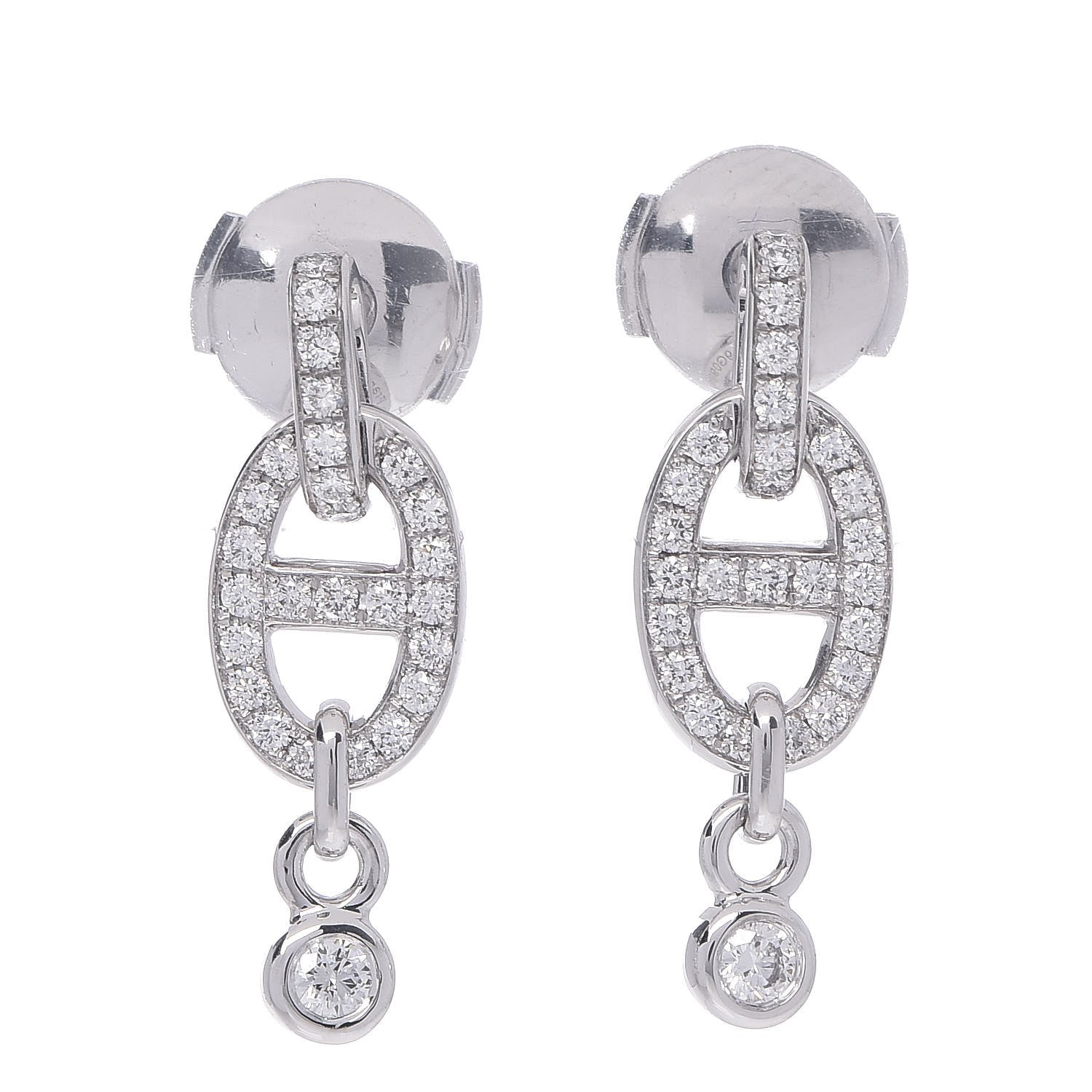 Hermes 18K White Gold Diamond PM Chaine D'Ancre Enchainee Earrings 1 of 6
