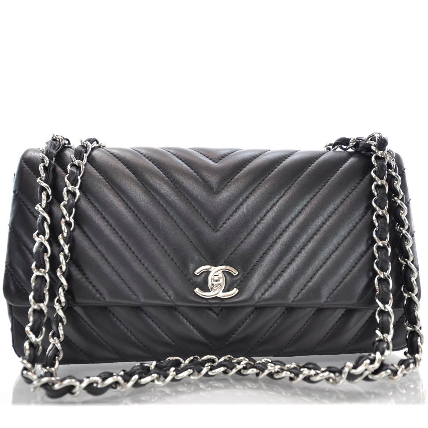 Lambskin Large Chevron Flap Black