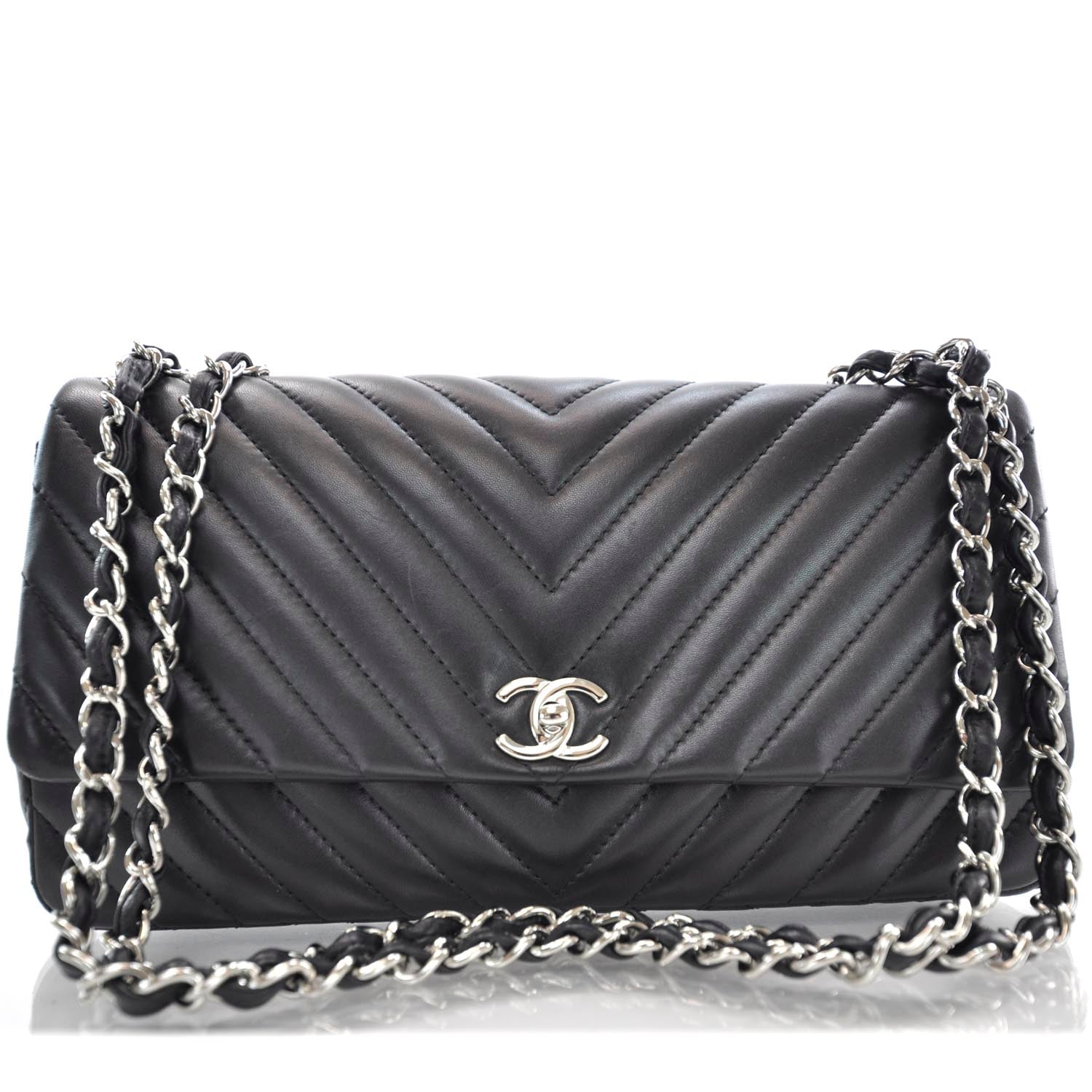Chanel Lambskin Large Chevron Flap Black 1 of 12
