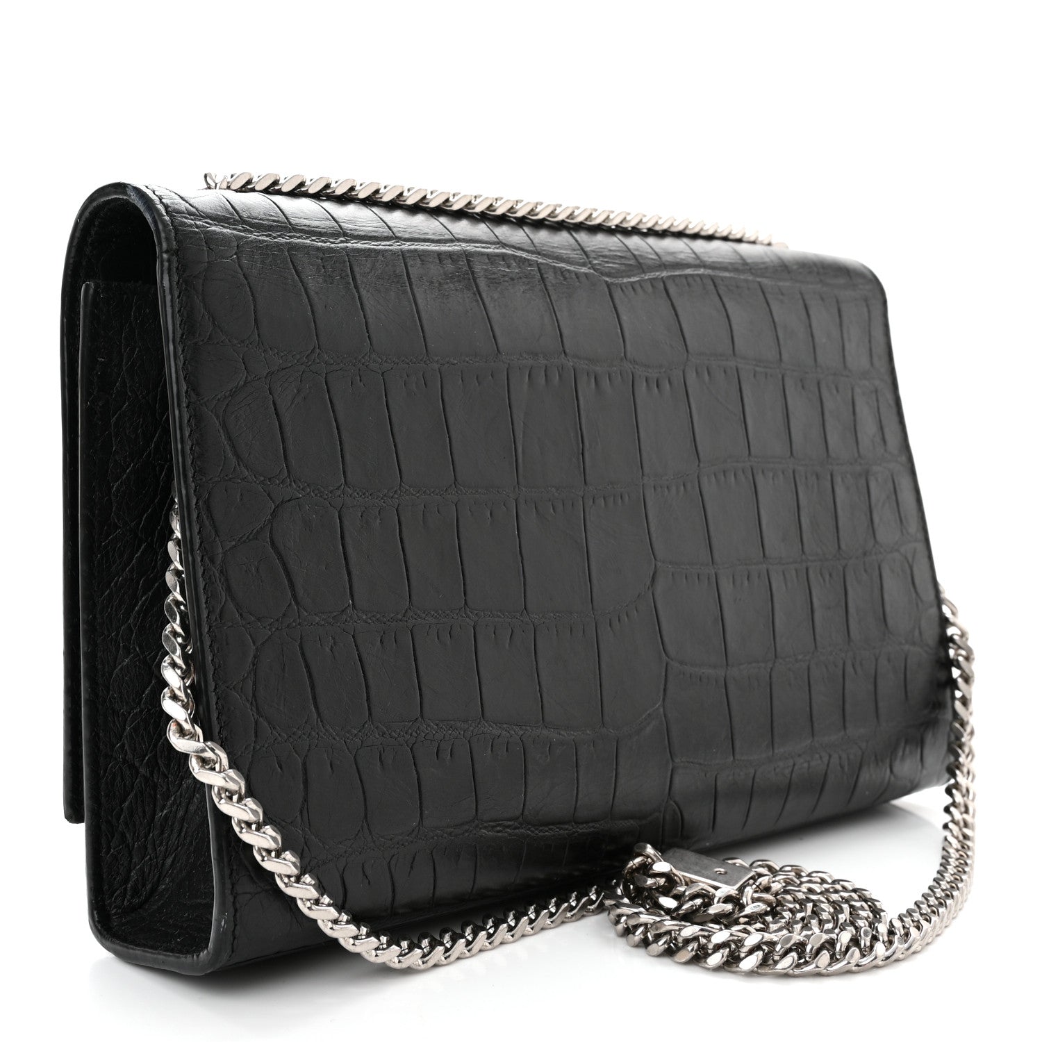 Saint Laurent Calfskin Crocodile Embossed Medium Classic Monogram Kate Tassel Satchel Black 3 of 9