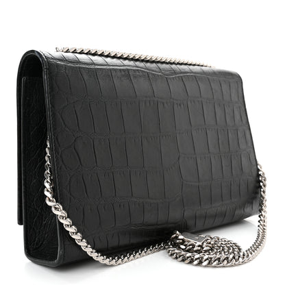 Saint Laurent Calfskin Crocodile Embossed Medium Classic Monogram Kate Tassel Satchel Black 3 of 9
