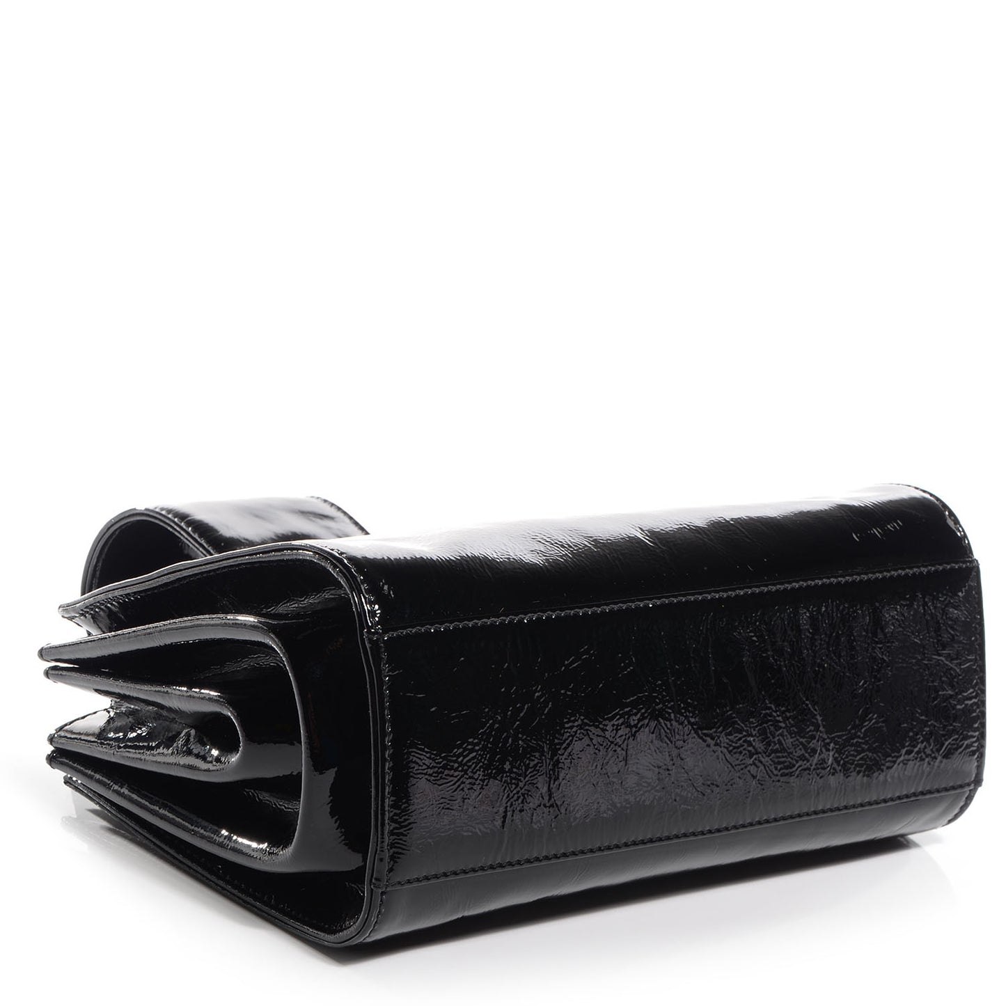Patent Mademoiselle Lock Convertible Wrist Clutch Bag Black