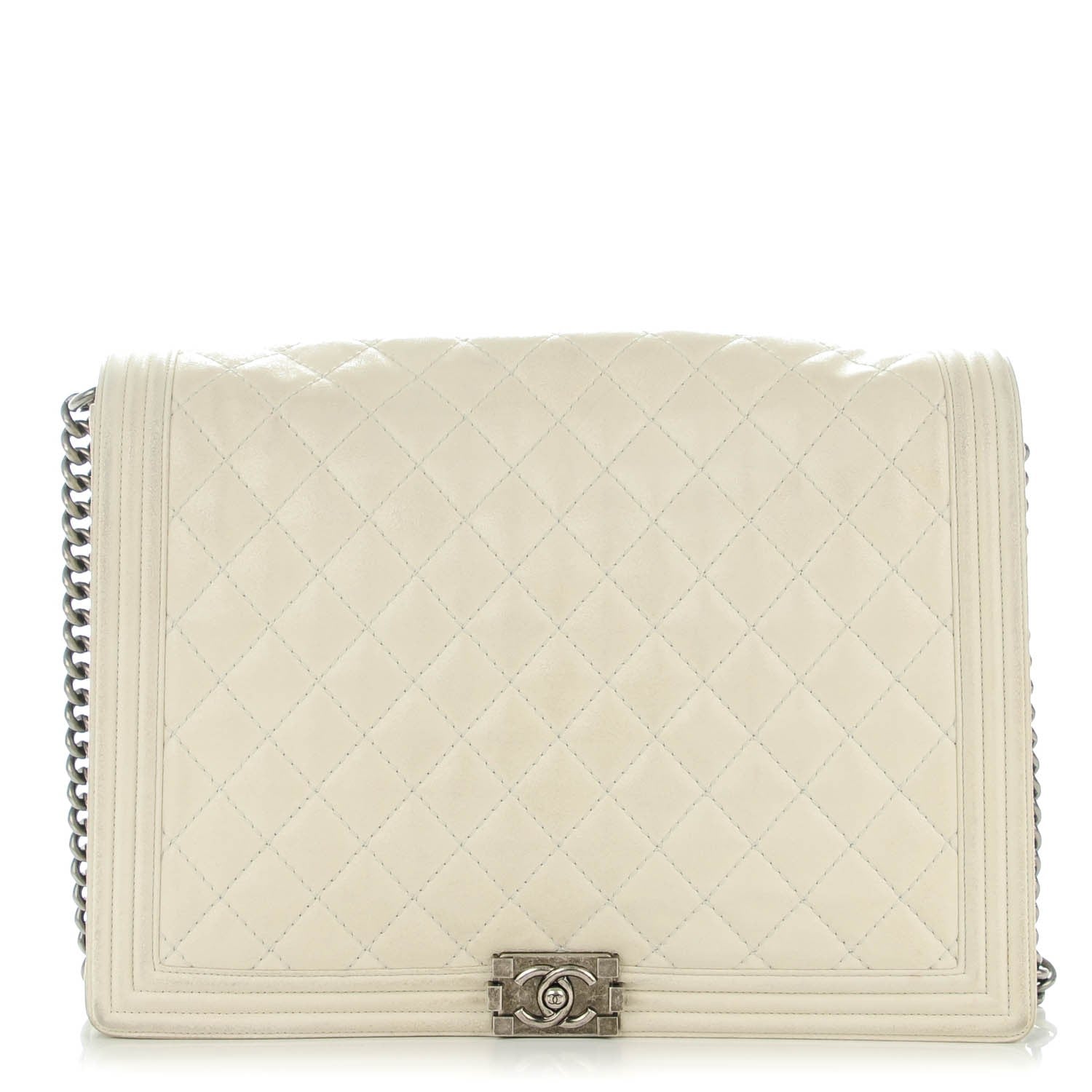 Chanel Goatskin Quilted Large Gentle Boy Flap Dark White 1 of 15